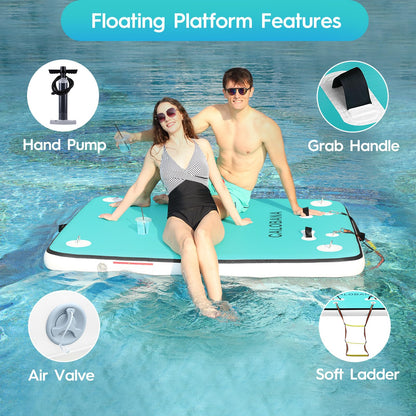 CALOBANA 10ft x 6ft Inflatable Floating Dock, Lake Floats for Adults Floating Raft Air Water Platform with Detachable Ladder for Lake Swimming Pool