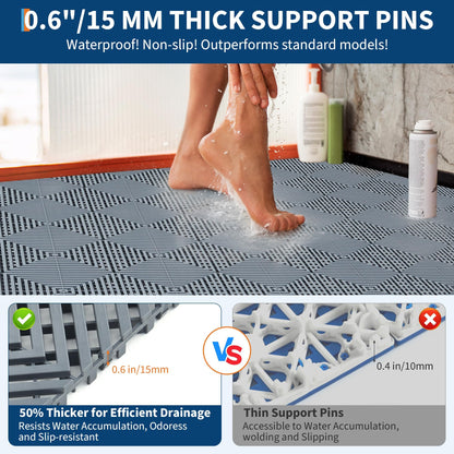 Interlocking Floor Tiles 100 Pack 12"X12" Waterproof Modular Cushion Mats, Non-Slip Drainage Tiles for Garage Floor, Gym, Pool Deck, Patio & Outdoor Shower,Grey