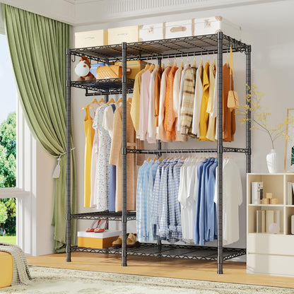 Ulif F7 Medium Garment Rack, Heavy Duty Clothes Rack, Clothing Racks for Hanging Clothes, 6-Tiers Freestanding Portable Closet Storage Rack 45'' W × 14.6'' D × 76.6'' H, Max Load 750 Lbs, Black