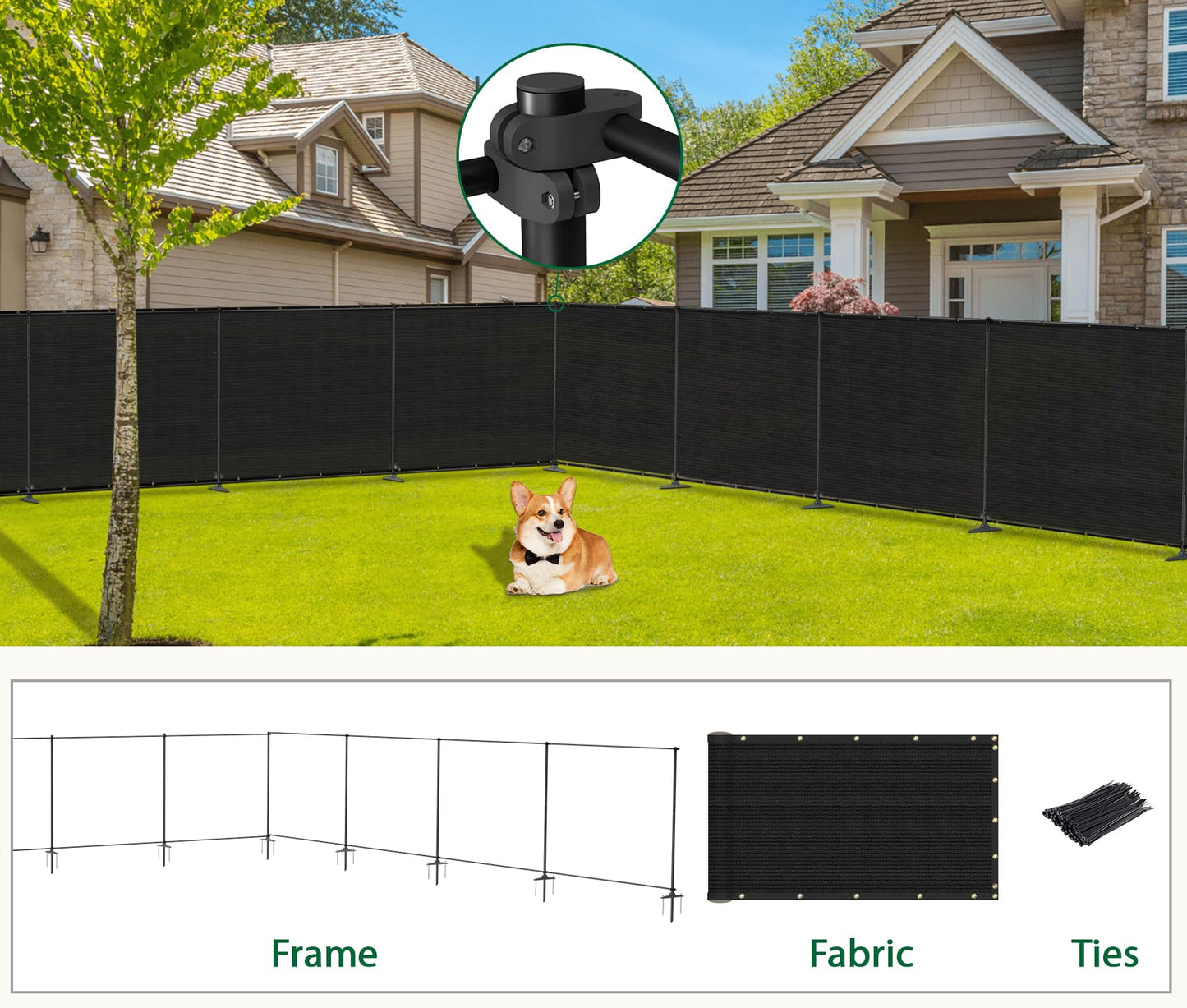 Goleray 5'Hx24'W Outdoor Freestanding Privacy Screen Fence Panels with Iron Poles, Mesh Shade Net Cover Temporary Fencing for Patio Backyard Garden Deck, Black