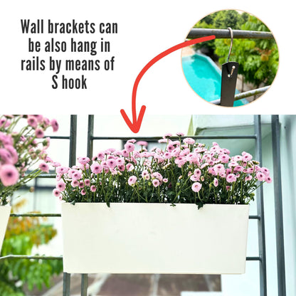 LaLaGreen Outdoor Wall Planters (14 Inch, 4 Pack) White Self-Watering Wall Mounted Flower Boxes, Rectangular Window Box Hanging Planters Plastic Containers Pot Indoor Herbs Modern Home Garden Decor