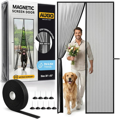 AUGO Magnetic Screen Door - Heavy Duty, Self-Sealing Mesh Keeps Bugs Out - 38" x 83" - Pet & Kid Friendly