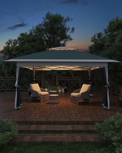 Garveelife Canopy Tent 13x13, Pop Up Gazebo Tent Easy Setup with 4 Sand Bags for Backyard Garden Patio, Mosquito Netting & Height Adjustable - Green
