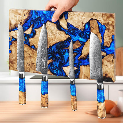 SENKEN "Dark Tsunami" Extra Large Magnetic Knife Block - Holds Up to 16 Knives - Knife Block without Knives, Beautiful Dark Blue Resin Burl Wood Blend Knife Holder ("Dark Tsunami " Blue Resin Blend)