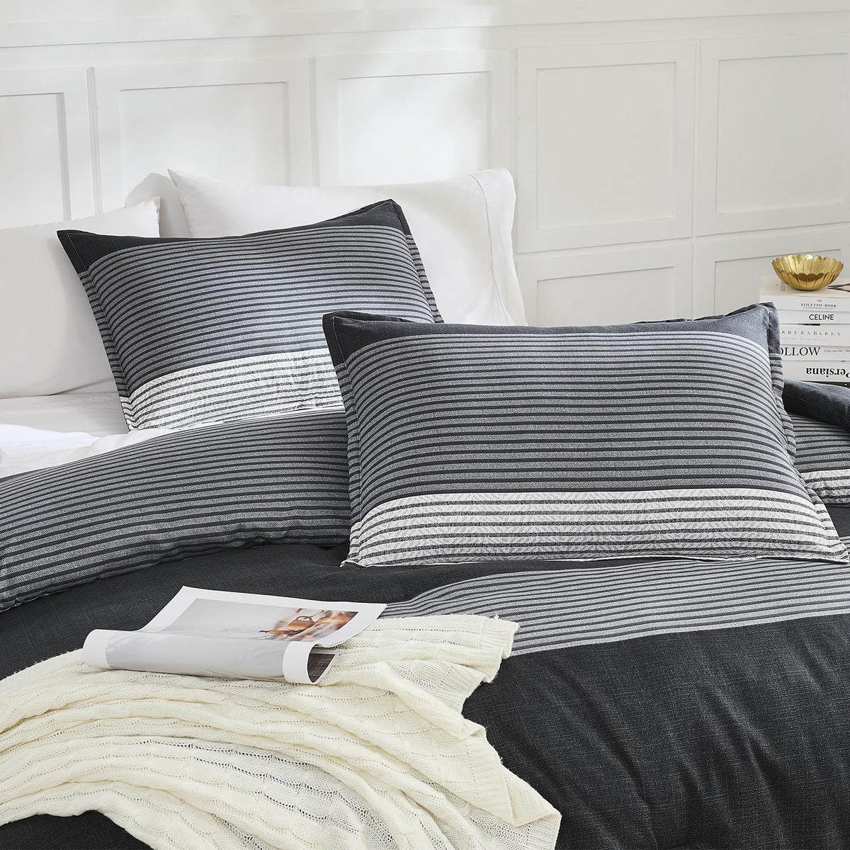 Litanika Comforter King Size Set Black White Grey - 3 Pieces Lightweight Bedding Comforter Set, Fluffy Down Alternative Comforter (1 Comforter, 2 Pillowcases)