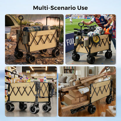 SUNNYFEEL 550LBS Collapsible Wagon Cart - Heavy Duty Push Pull Foldable Wagon with Dual Handles and Big Wheel,Utility Cart with Rear Tailgate for Camping, Fishing, Gardening, Shopping, Grey