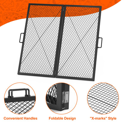 only fire Foldable X-Marks Fire Pit Cooking Grate, Portable Campfire BBQ Grill for Outdoor, Square Heavy Duty Steel Campfire Grill Grate with Handles, 36 inch