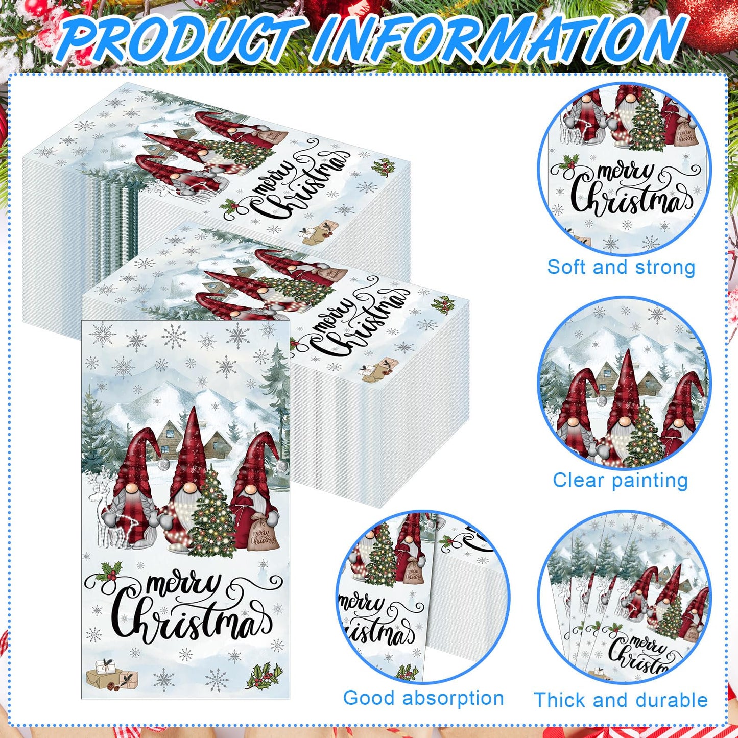 Saypacck 100 Pcs Christmas Winter Disposable Paper Guest Towels for Bathroom 2 Ply Decorative Gnome Napkins Christmas Hand Towels Xmas Napkins for Decoupage Winter Party Kitchen Dinner Table Decor
