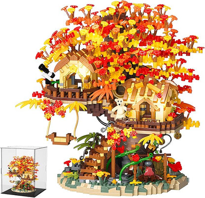 Cherry Blossom Bonsai Tree House Building Blocks Set with Acrylic Display Box Plants Flowers Treehouse Architecture Micro Mini Block Kits Gift for Adults（2725 Pieces