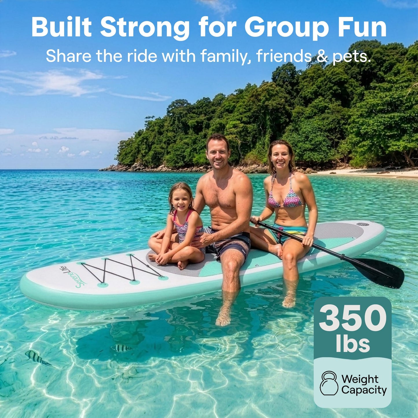 SereneLife 10’ Inflatable Stand Up Paddle Board with Premium SUP Accessories - 32” Wide Stable Design with Non-Slip EVA Deck Pad, for Youth and Adults, 350 lbs. Capacity