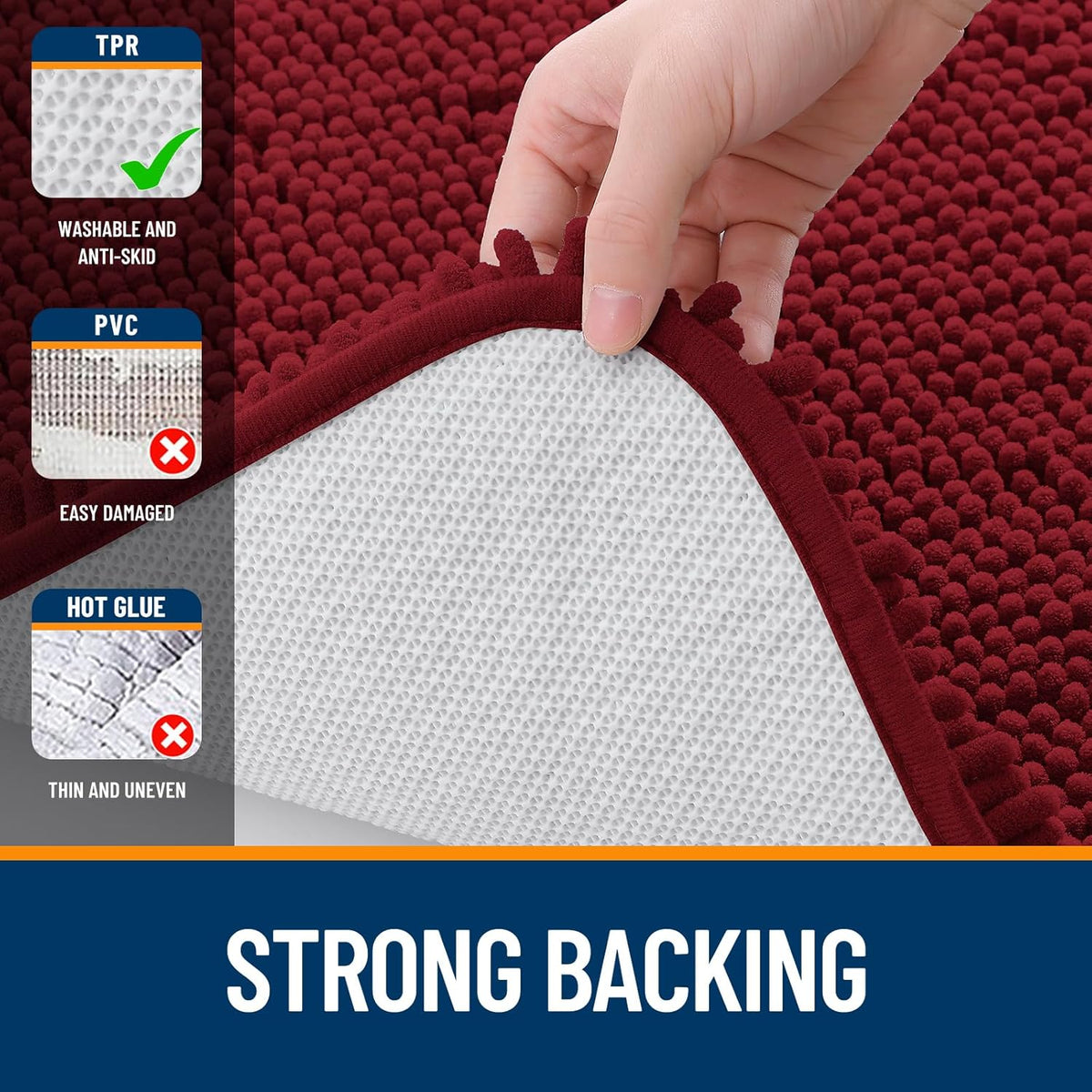 OLANLY Large Bathroom Rugs - Extra Soft Absorbent Chenille Mats | Quick Dry, Machine Washable, 47x32, Red