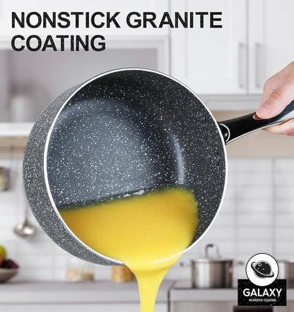 MICHELANGELO Nonstick Sauce Pan - 1 Quart with Lid & Stainless Steel Handle | Grey Granite Finish