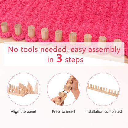 MLLNFUE 55” Chunky Blanket Loom Kit for DIY No-Needle Hand Knitting Adjustable Wooden Loom Frame Beginner Friendly Yarn Craft for Home Decor & Large Throw Blankets