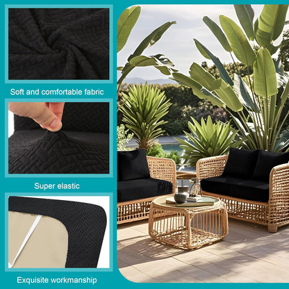Skiennix 12-Pack Stretch Patio Cushion Covers - Washable Outdoor Sofa Slipcovers | Black