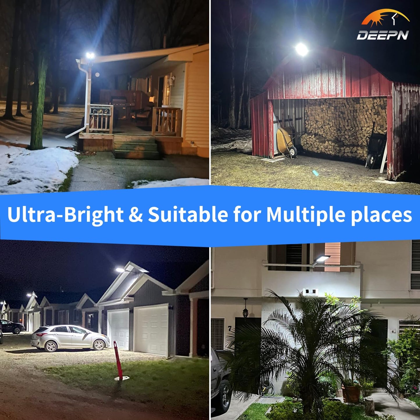 Solar Lights Outdoor, IP66 Waterproof Street Lights Outdoor, 6500K Dusk to Dawn Solar Security Flood Lights Motion Sensor with Remote Control for Yard, Entryway Garage, Porch 4 Pack