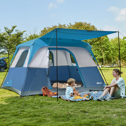 Portal 6 Person Cabin Tent for Camping with Porch, Family Waterproof Camping Tent with Rainfly and Carry Bag, 76" Tall Outdoor Tents for Camping