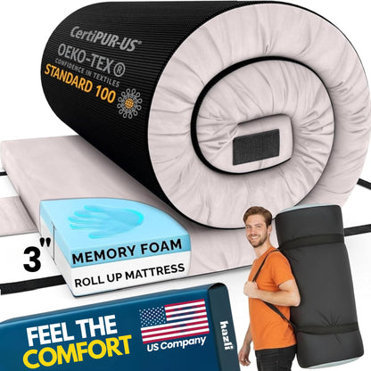 Hazli Matrix AirCell Memory Foam Camping Mattress Pad - Roll Up Mattress for Adults - Portable Cot Sleeping Pad for Camping -Floor Mat or Bed Roll for Car, SUV - Single 75"x30"x3" - Light Grey