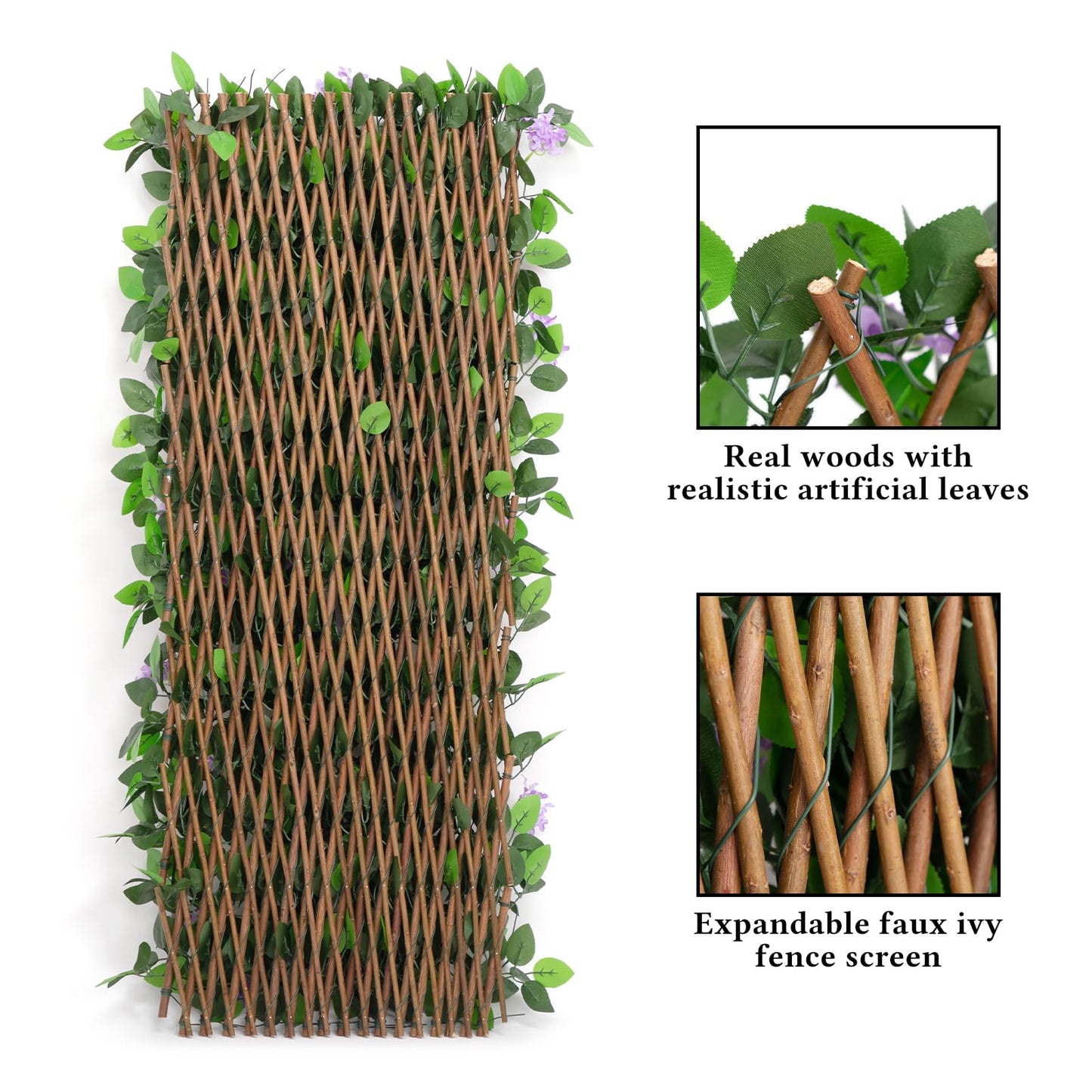 DOEWORKS Expandable Fence Privacy Screen for Balcony Patio Outdoor, 4PCS Faux Ivy Fencing Panel for Backdrop Garden Backyard Home Decorations