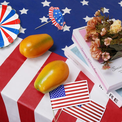 Childom 2 Pack Patriotic Tablecloths,Patriotic Decorations 54" x 108" Disposable American Flag Tablecloths for Event Accessories,Plastic Table Cloth for Veterans,July 4th,Picnic,Dinner,Party Supplies