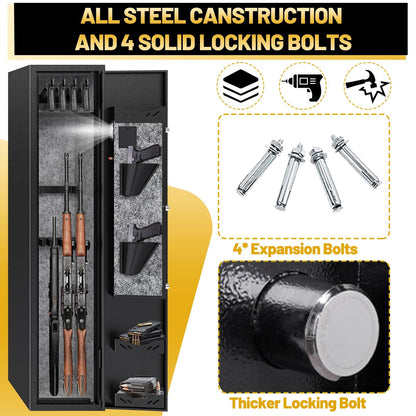 Kaer 4-5 Gun Safe,Gun Safe for Rifles and Pistols,Long Rifle Safe for Home,Gun Cabinet for Rifles and Shotguns with Fingerprint/Digital Keypad/Removable Shelf No Assembly Needed