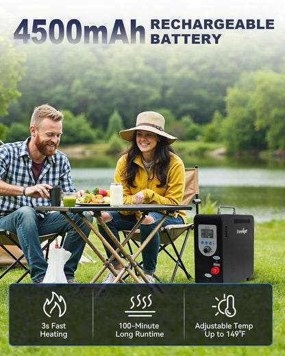 Treeligo Portable Water Heater, Propane Water Heater with Shower Pump, Max 100 Mins 3s Instant Hot 40,900 BTU, 4500mAh Rechargeable Built-in Battery for Outdoor Cleaning, Camping, Hunting, Hiking