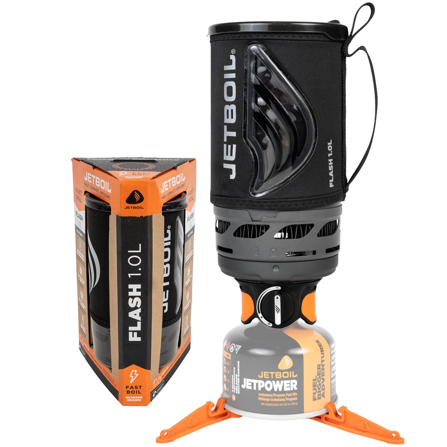 Jetboil Flash 1.0L Portable Fast Boil Stove for Camping and Backpacking with 1-Step Auto Ignition, Propane/Isobutane Burner with Cooking Cup, Carbon
