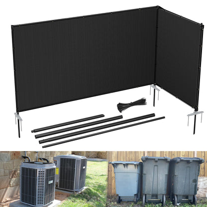 E&K 5'x12' Outdoor Privacy Screen Fence Panel Freestanding Backyard Patio Privacy Pool Fencing Temporary Garden Dog Fence with Iron Poles and Rails (Black)