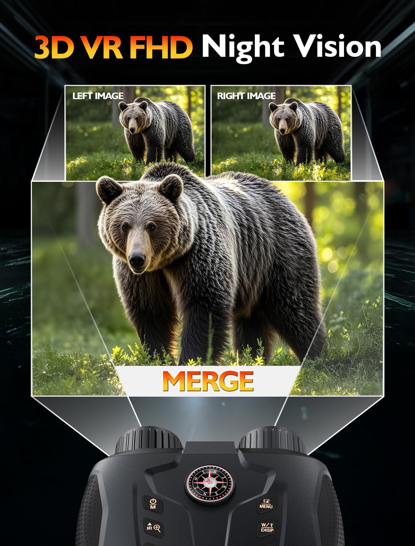 3D VR Night Vision Goggles - Infrared Night Vision Binoculars for Adults & Kids with 2297FT View Range, Compass, 5000mAh Battery, Diopter Adjustment, 6X Digital Zoom for Camping, Hiking, Concert