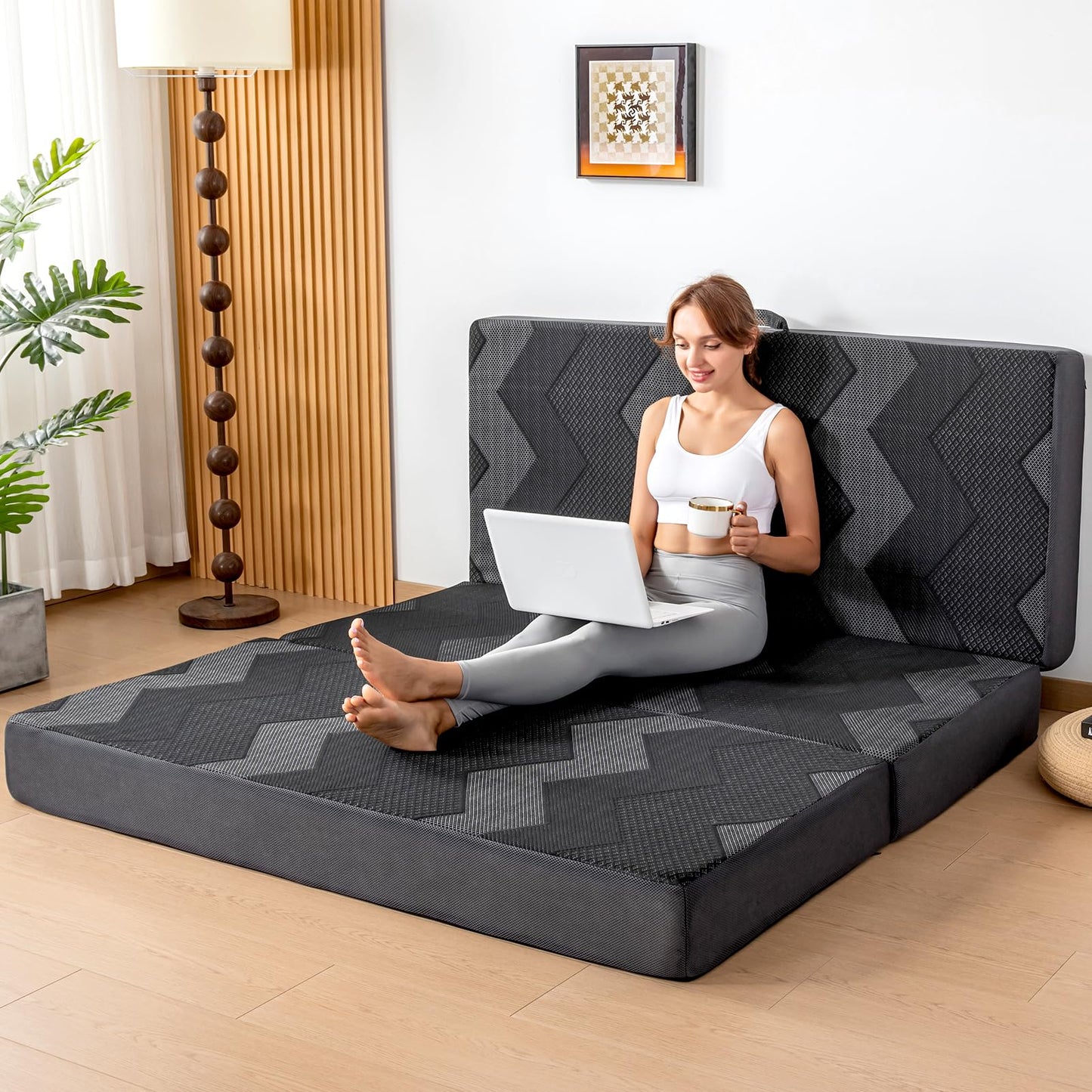 INGEROOM Foldable Mattress Queen - Memory Foam 6 inch Trifold Mattress for Camping, with Portable Handle, Non-Slip Folding Floor Bed Sofa for Guest Travel Yoga, Washable Breathable Cover