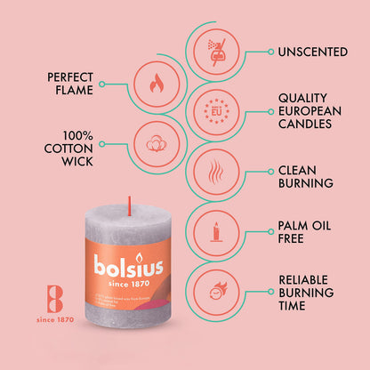 BOLSIUS 4 Pack Frosted Lavender Rustic Pillar Candles - 2.75 X 3.25 inches - Premium European Quality - Includes Natural Plant-Based Wax - Unscented Dripless Smokeless 35 Hour Party Décor Candles