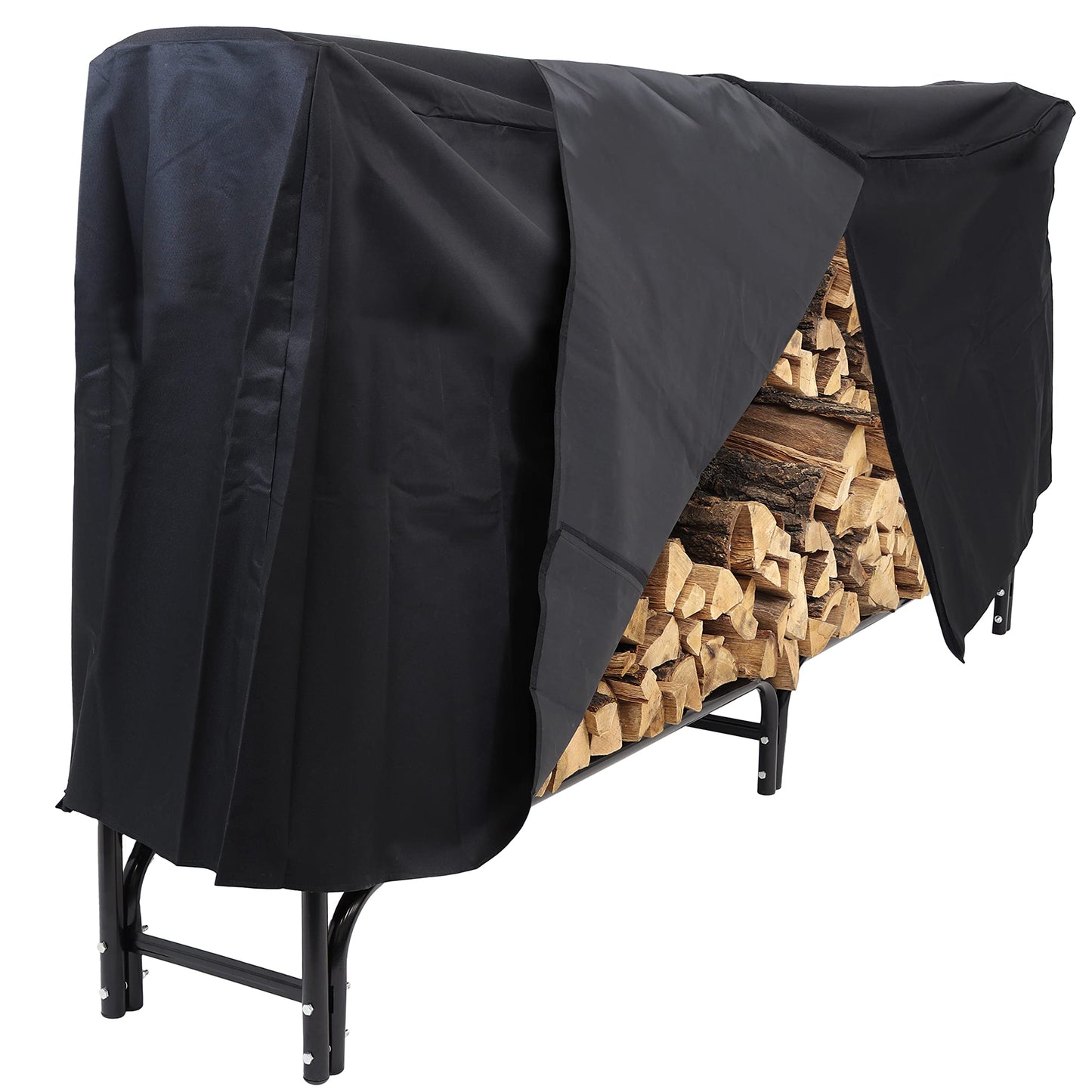 Sunnydaze 8-Foot Firewood Rack with Cover - Outdoor Wood Storage - Heavy-Duty Steel Log Holder - 1500-lb Capacity