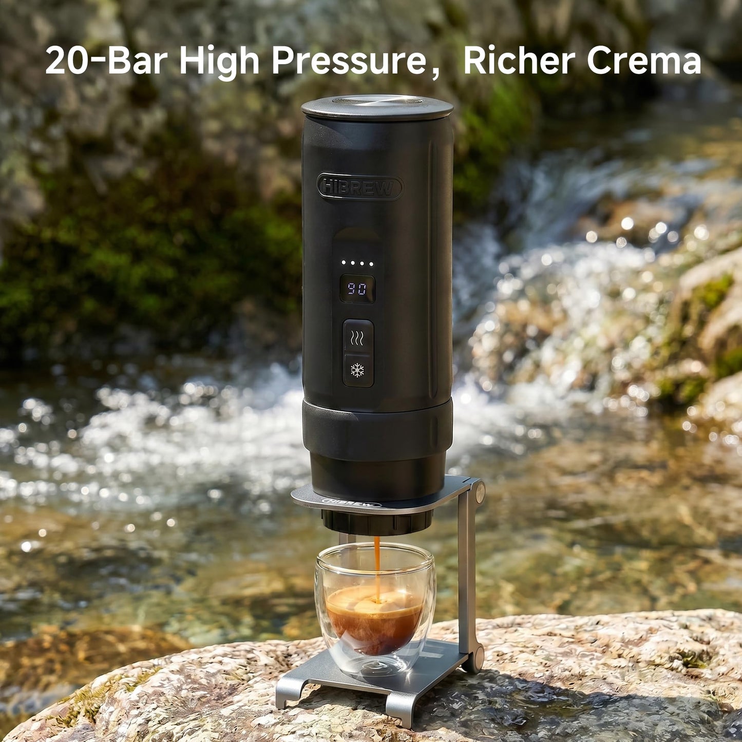 HIBREW H4C Explorer - Portable Electric Espresso Machine, USB-C Rechargeable Coffee Machine for Camping and Travel, Compact for Capsules & Ground Coffee, with Foldable Holder & Carrying Case (Black)