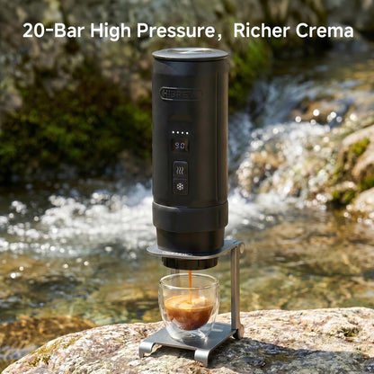 HIBREW H4C Explorer - Portable Electric Espresso Machine, USB-C Rechargeable Coffee Machine for Camping and Travel, Compact for Capsules & Ground Coffee, with Foldable Holder & Carrying Case (Black)