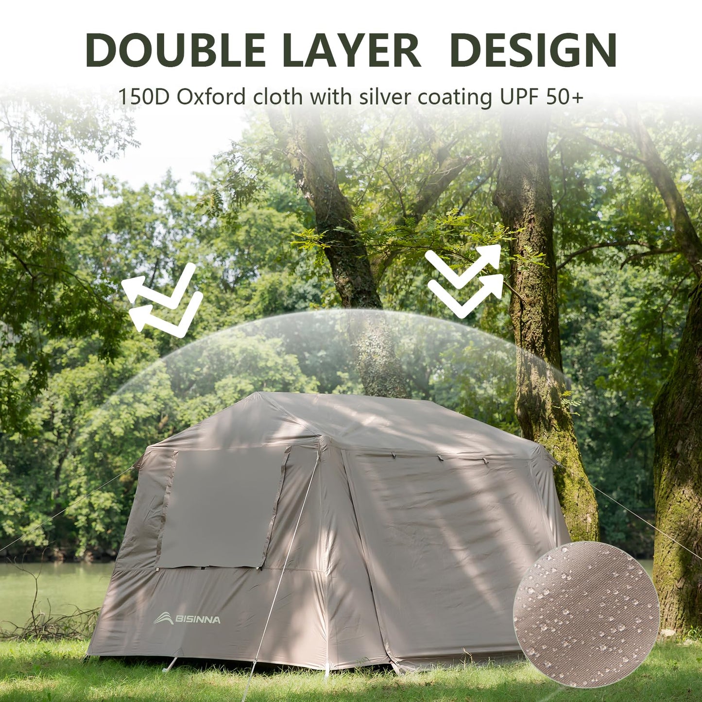 BISINNA 4 Person Camping Tent Family Cabin Tents with Full Rainfly Waterproof Large Double Layer Glamping Tent for Car Camping Outdoor Picinic