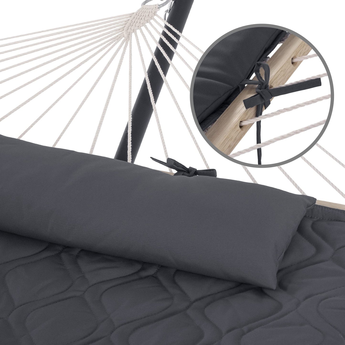 SUNCREAT Hammocks for Outside with Stand, Extra Large 2 Person Hammock with Stand, Carrying Bag, Dark Gray Drops