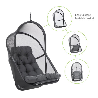 Greemotion Breeze Outdoor Foldable Mesh Fabric Hanging Chair Swing Hammock Egg Chairs UV Resistant with Base, 220 lbs Capacity for Patio Backyard, Balcony, Garden, Dark Gray