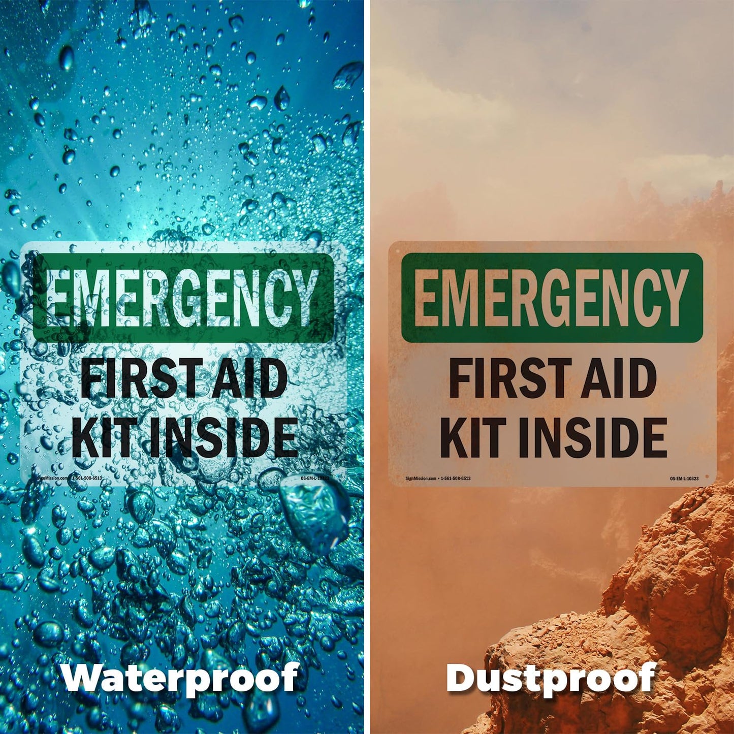 First Aid Kit Inside OSHA Emergency Aluminum Sign 18 Inch x 12 Inch - 5 Pack