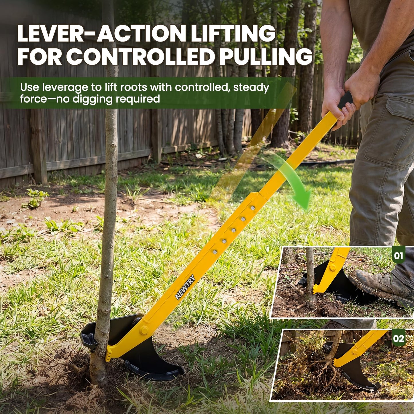 NEWTRY Large Size Sapling Puller, Heavy Duty Tree Root Puller Tool for 1/4"–2" Roots, with Wraps for Easy Pulling