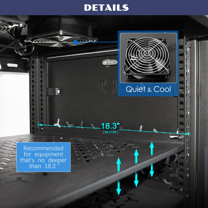 OCEANHUG 9U Wall Mount Server Cabinet with A Lockable Front Vented Door, Cooling Fans, Removable Side Panels - 60cm Depth, 19" Network Rack Including 2 PCS Full-Size Rack Shelves for IT Equipment