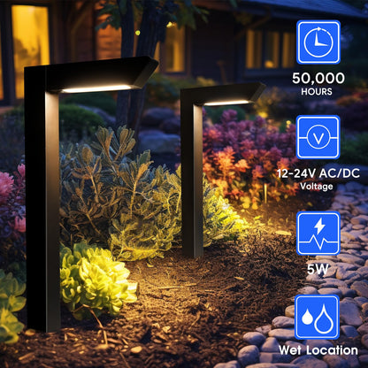 Energetic 5CCT Low Voltage Landscape Lights, 5W 200LM IP65 Waterproof LED Pathway Lights, 50000 Hrs, Outdoor Landscape Lighting, Square Modern Side Lit, Die-cast Aluminum Housing, ETL, Black, 6 Pack
