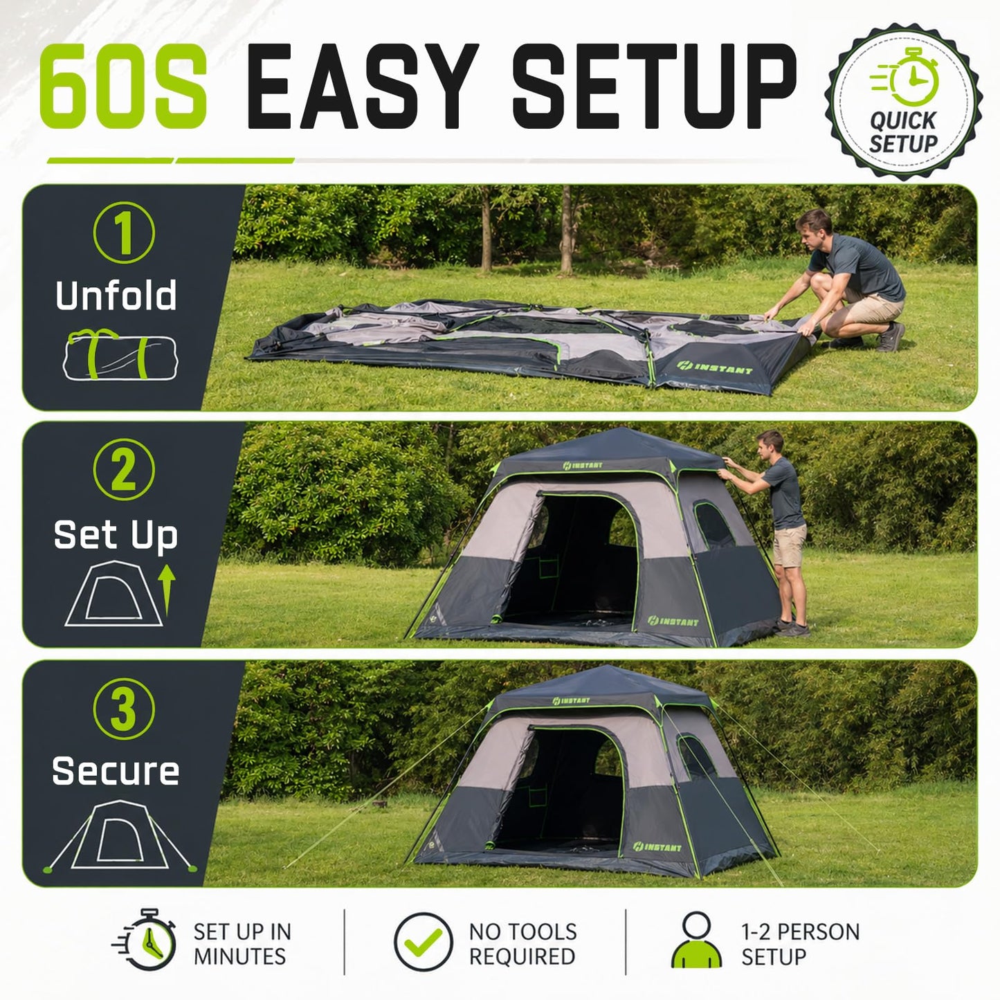 HINSTANT Camping Tent, 6 Person Blackout Instant Tents for Camping with Top Rainfly, 60s Easy Setup, Waterproof & Light-Blocking Cabin Tent for Family with Expandable Carry Bag, Upgraded Ventilation