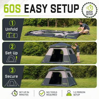 HINSTANT Camping Tent, 6 Person Blackout Instant Tents for Camping with Top Rainfly, 60s Easy Setup, Waterproof & Light-Blocking Cabin Tent for Family with Expandable Carry Bag, Upgraded Ventilation