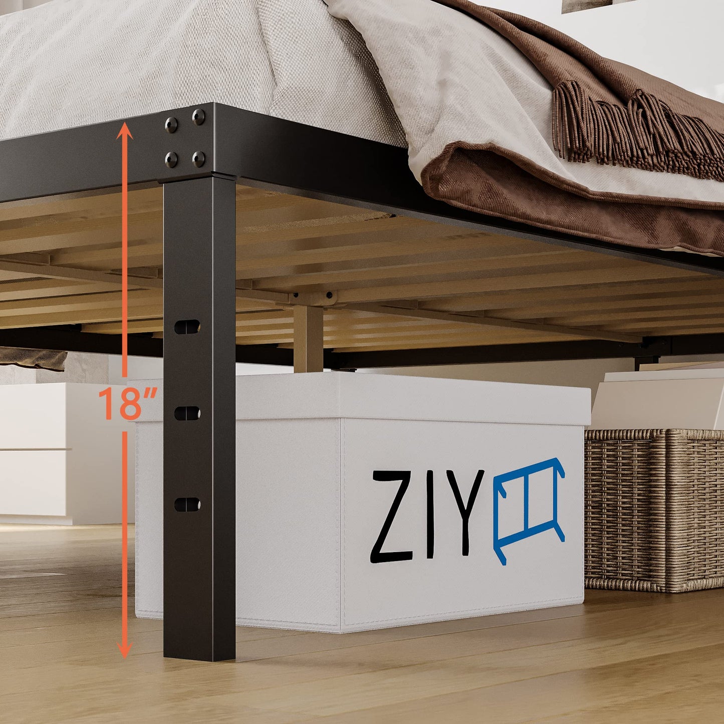 ZIYOO Full Size Bed Frame, 3 Inches Wide Wood Slats,18 Inch Tall Metal Platform, Heavy Duty 3500lbs Support for Mattress, No Box Spring Needed, Noise Free