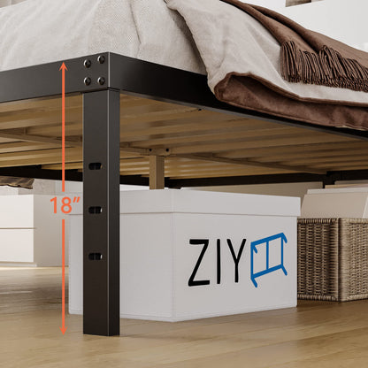ZIYOO Full Size Bed Frame, 3 Inches Wide Wood Slats,18 Inch Tall Metal Platform, Heavy Duty 3500lbs Support for Mattress, No Box Spring Needed, Noise Free