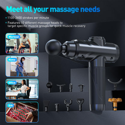Massage Gun, Deep Tissue Percussion Massager for Pain Relief, Super Quiet Portable Body Relaxation Electric Muscle Massage Gun with 10 Attachment 30 Speed