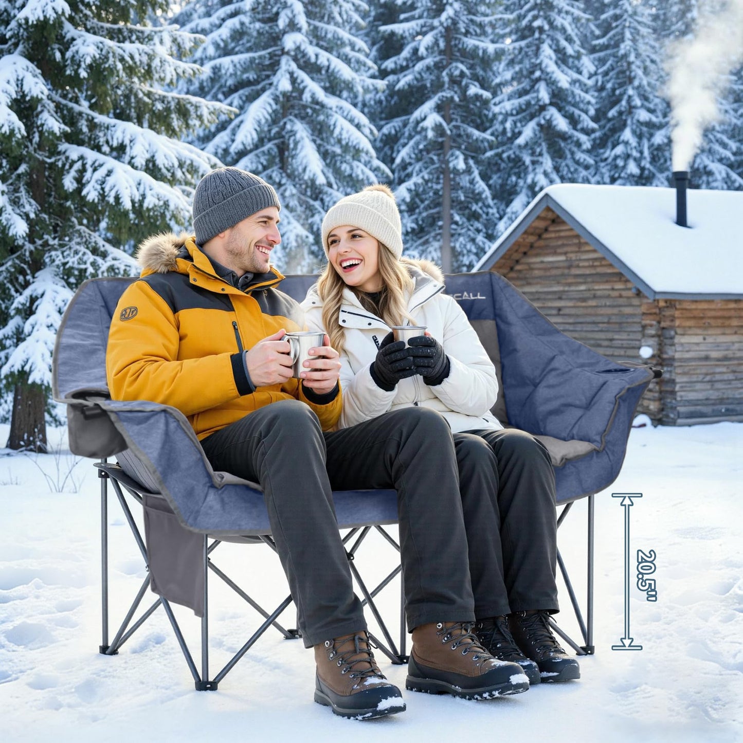 HOMECALL Oversized Double Camping Chair for Adults - Heavy Duty Folding Loveseat Support 700 lbs, Extra Wide 2 Person Camping Couch with Thick Padding, Cup Holders & Storage Bag, Blue