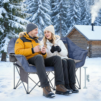 HOMECALL Oversized Double Camping Chair for Adults - Heavy Duty Folding Loveseat Support 700 lbs, Extra Wide 2 Person Camping Couch with Thick Padding, Cup Holders & Storage Bag, Blue