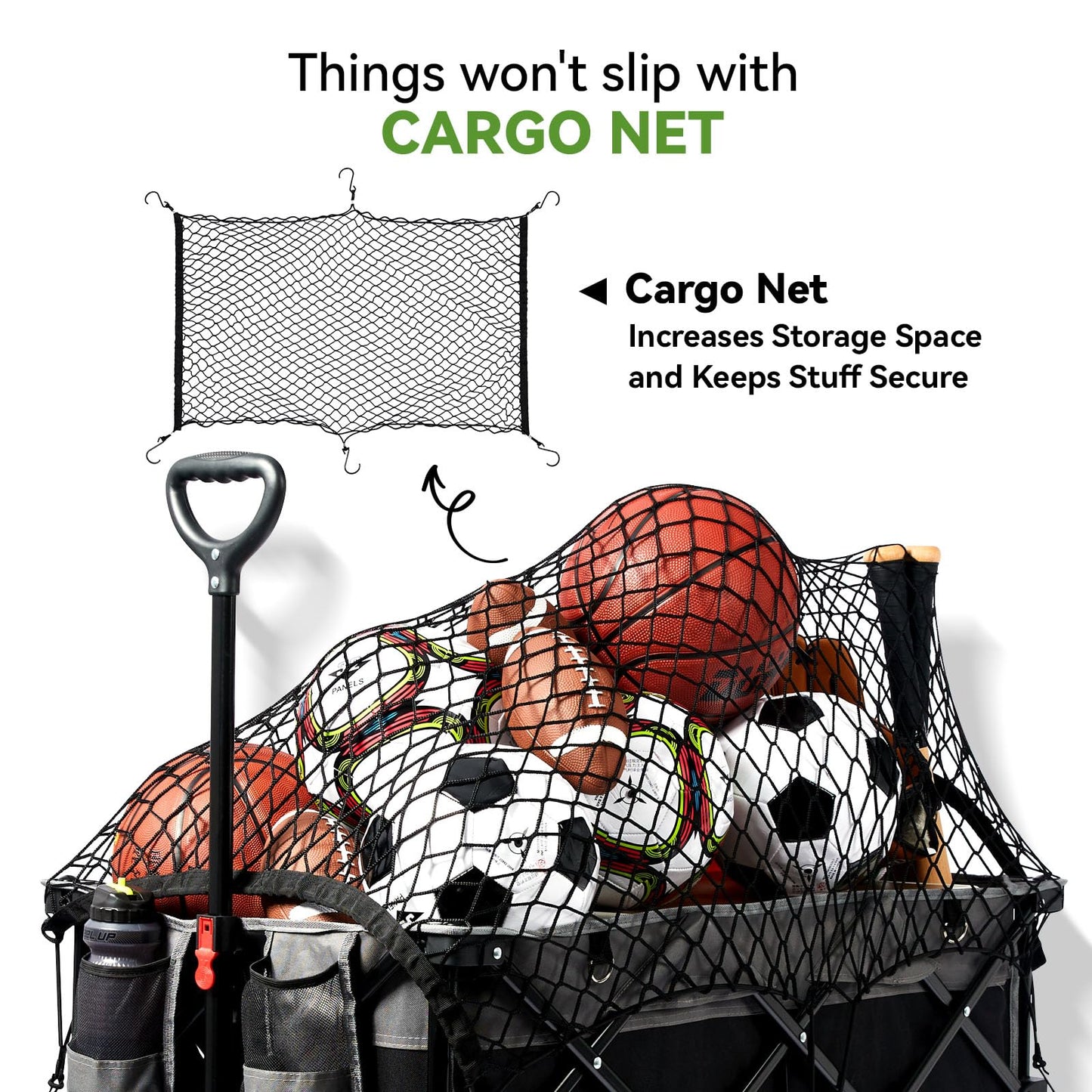Hikenture Collapsible Wagon Cart and Cargo Net, 330lbs Capacity Beach Wagon with Big Wheels for Sand, Heavy Duty Foldable Wagon with Brakes, Portable Utility Folding Garden Cart