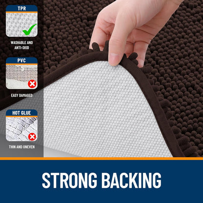 OLANLY Large Bath Rugs - Extra Soft Chenille with Rubber Backing | Quick Dry & Machine Washable, 40x24, Brown