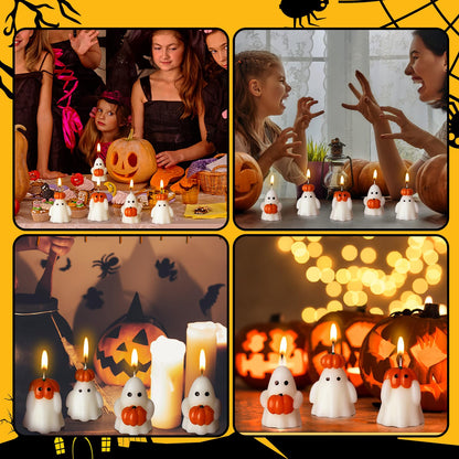 Tondiamo 4 Pcs Halloween Ghost Candle Large Pumpkin Spooky Ghost Shaped Candles Tea Lights Goth Gifts for Halloween Party Favor Table Decoration(White,Orange,Classic Style)